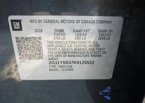 2019 Chevrolet Impala Ls z USA, uszkodzony, nr VIN 2G11Y5S37K9126522
